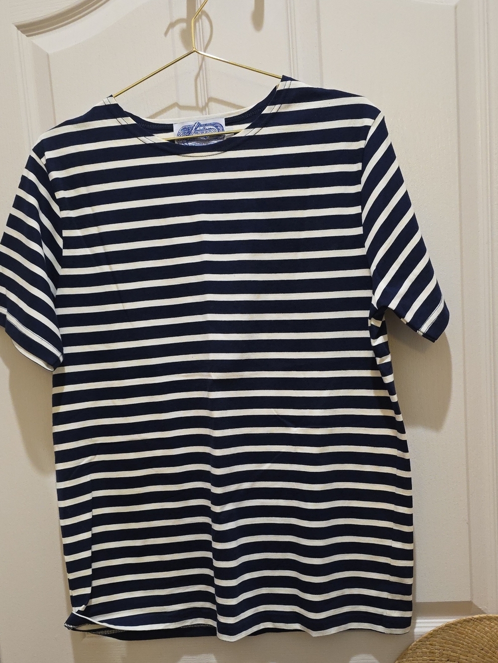 Breton T-Shirt Cotton  Size Large Unisex Blue and White Striped